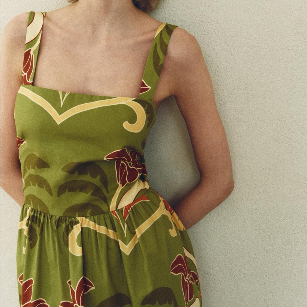Zara limited edition printed bohemian cotton midi dress - Picture 3 of 10